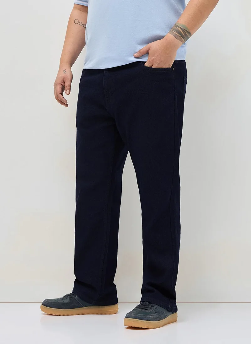 أوربانو فاشن Urbano Plus Men's Dark Blue Straight Fit Heavy Washed Denim Jeans Stretchable